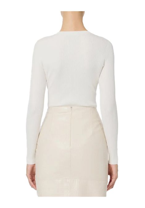 Maglia ELISABETTA FRANCHI donna MK12B56 Bianca aderente scollo a v taschino in raso ELISABETTA FRANCHI | Maglie | MK12B56360